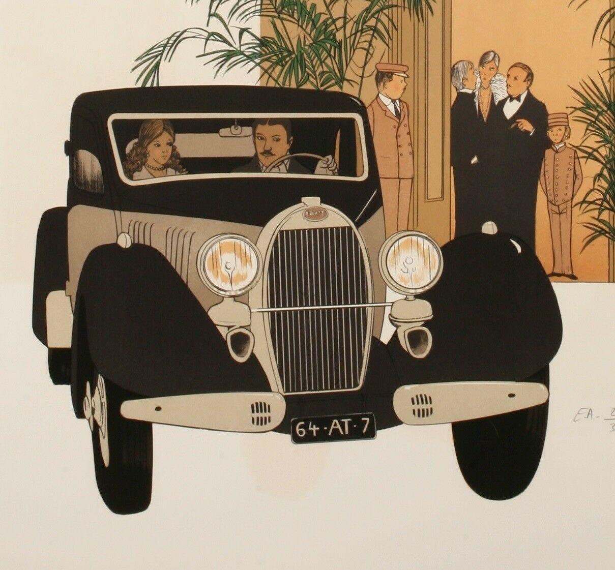Art Deco Denis Paul Noyer, Classic Car Print, Maxim's Paris, Restaurant, 1979