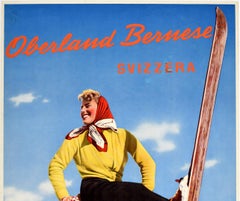 Original Vintage Poster Oberland Bernese Switzerland Winter Sport Skiing Travel