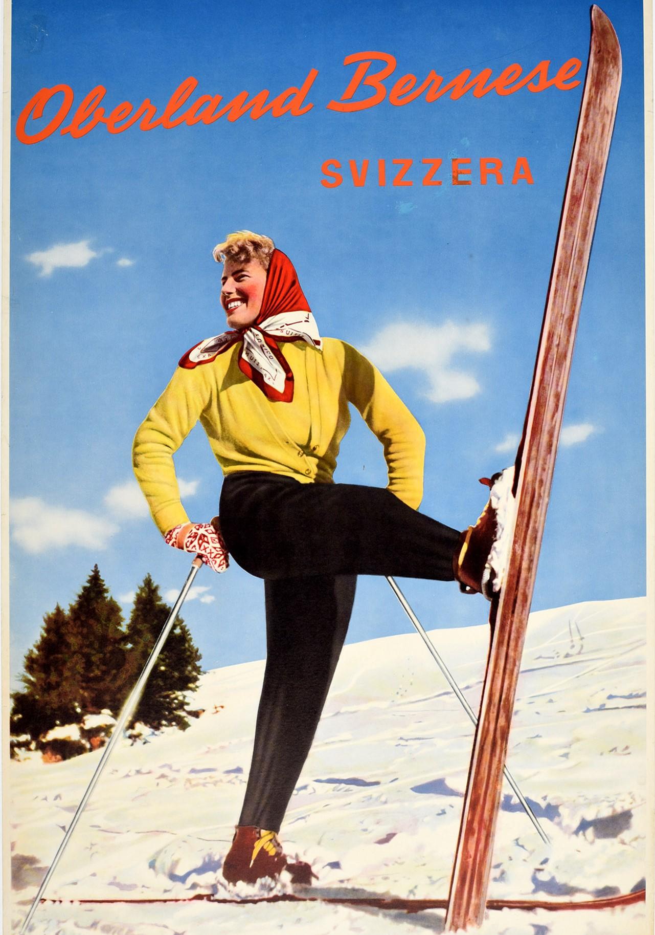 Original Vintage Poster Oberland Bernese Switzerland Winter Sport Skiing Travel In Good Condition In London, GB