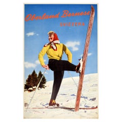 Original Vintage Poster Oberland Bernese Switzerland Winter Sport Skiing Travel