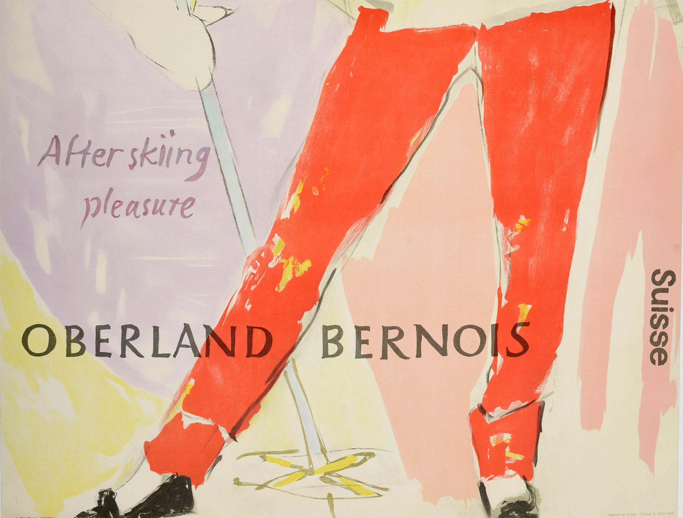 Swiss Original Vintage Poster Oberland Bernois After Skiing Pleasure Winter Snowman