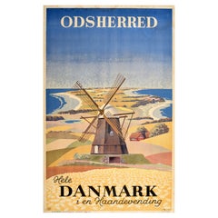 Original Vintage Poster Odsherred Danmark Denmark Countryside Windmill Seaside