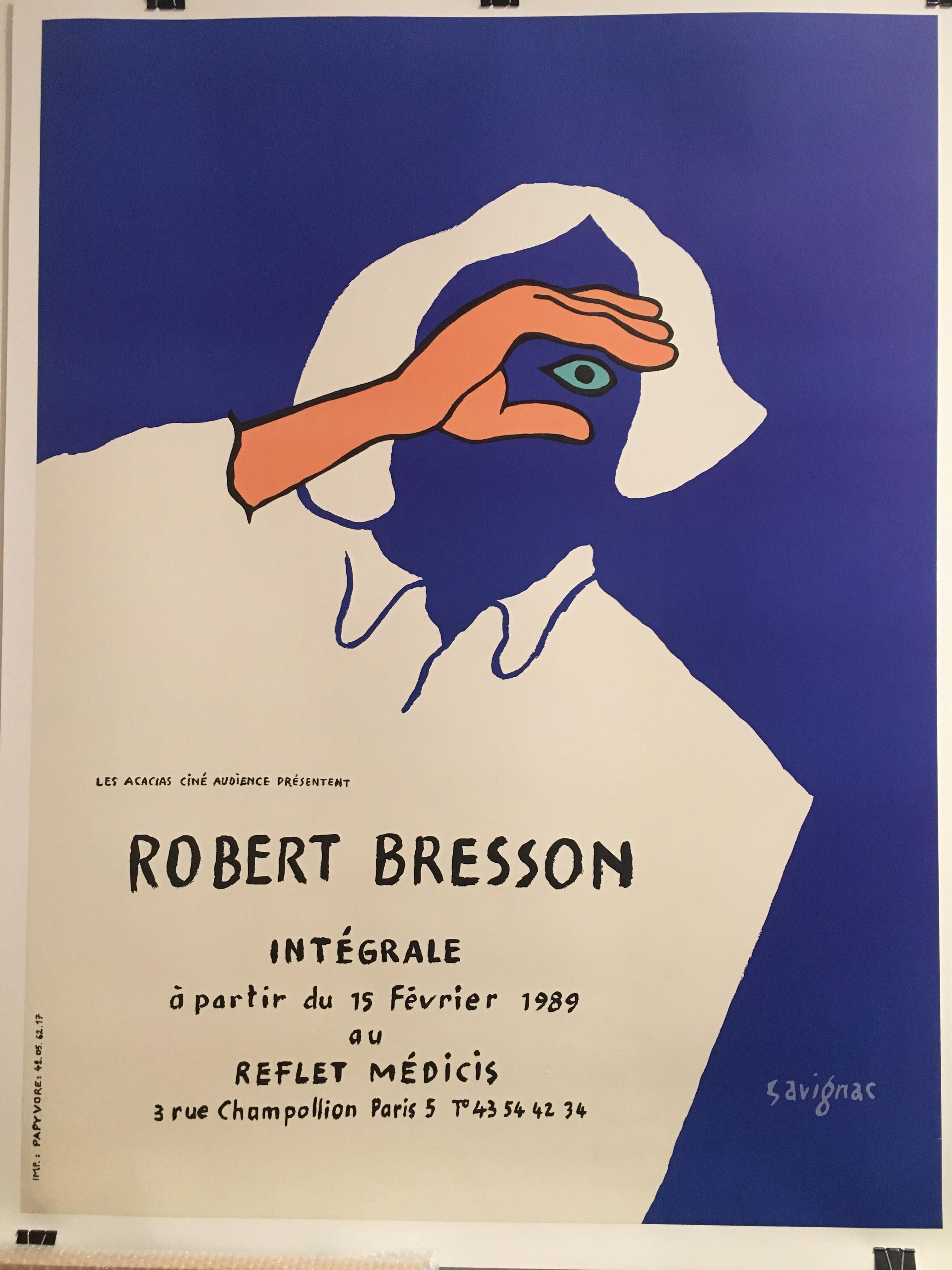Original vintage poster of Robert Bresson French Film Director by Savignac, 1989

This is an original film poster, it has some small signs of age including fold marks. This poster has been linen backed for preservation.

