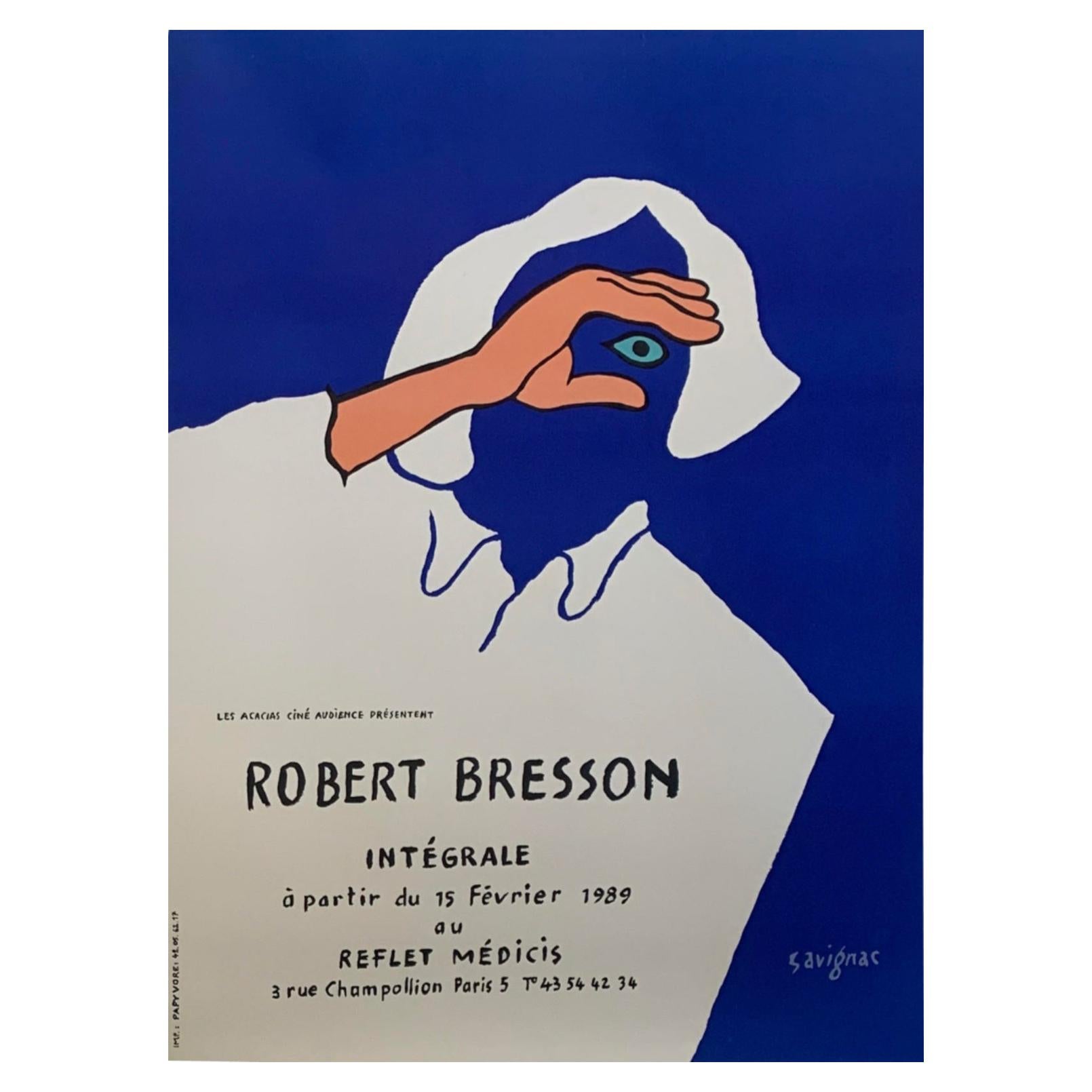 Original Vintage Poster of Robert Bresson French Film Director by Savignac, 1989 For Sale