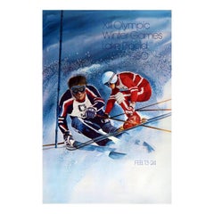 Affiche vintage d'origine des Jeux olympiques d'hiver 1980, Lake Placid, New York, Ski Sport