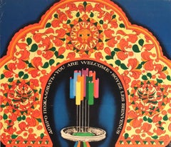 Original Vintage Poster Olympics Moscow Hospitality Russian Khokhloma Design