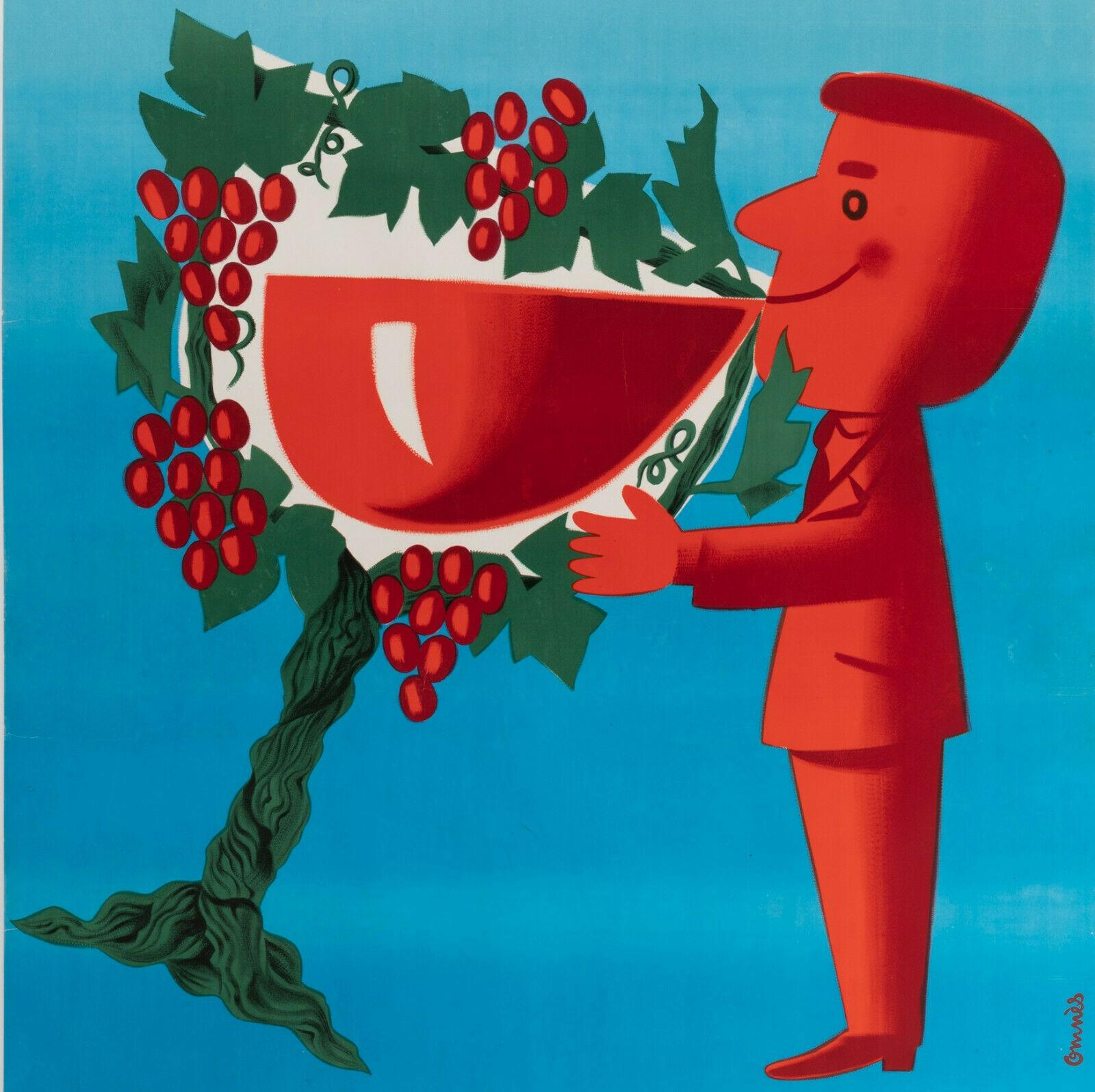 Original Vintage Poster-Omnes-Clapion Wine-Vine Grapes in Glass, c.1950

Affiche pour la promotion des vins Clapions.

Détails supplémentaires :
Matériaux et techniques : Lithographie en couleurs sur papier
Couleur : bleu, rouge,