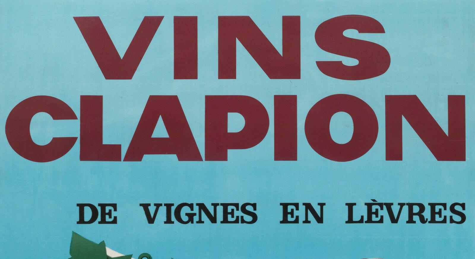 Mid-Century Modern Affiche vintage d'origineOmnes-Clapion Wine-Vine Grapes in Glass, c.1950 en vente