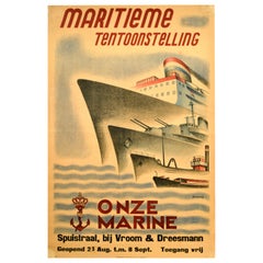 Original Vintage Poster Onze Marine Navy Maritime Exhibition Liner War Ship Boat