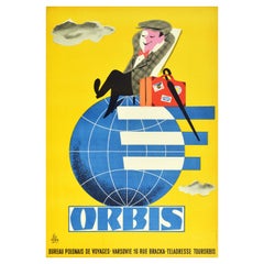 Affiche rétro originale, agence de voyage Orbis, Pologne, Tourisme, World, Design polonais