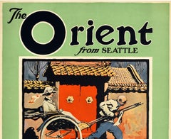 Original Vintage Poster Orient From Seattle Far East Asia Cruise Line Travel Art