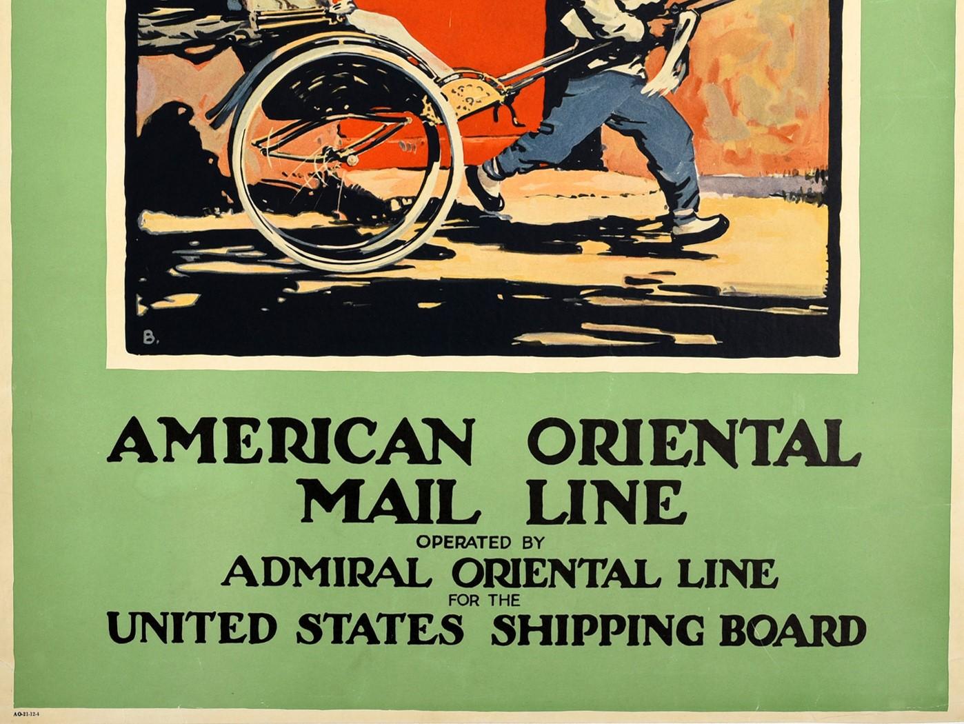 American Original Vintage Poster Orient From Seattle Far East Asia Cruise Line Travel Art For Sale