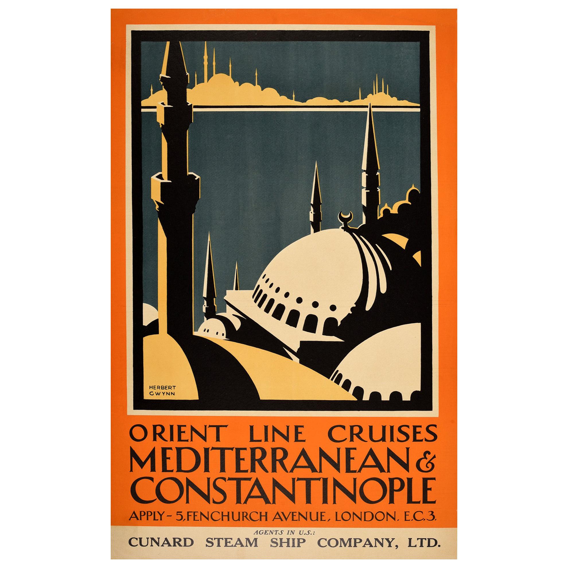 Original Vintage Poster Orient Line Cruises Mediterranean Constantinople Cunard