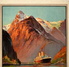 Original Poster Vintage Orient Line Cruises To Norway Fjord Travel Art Cunard US