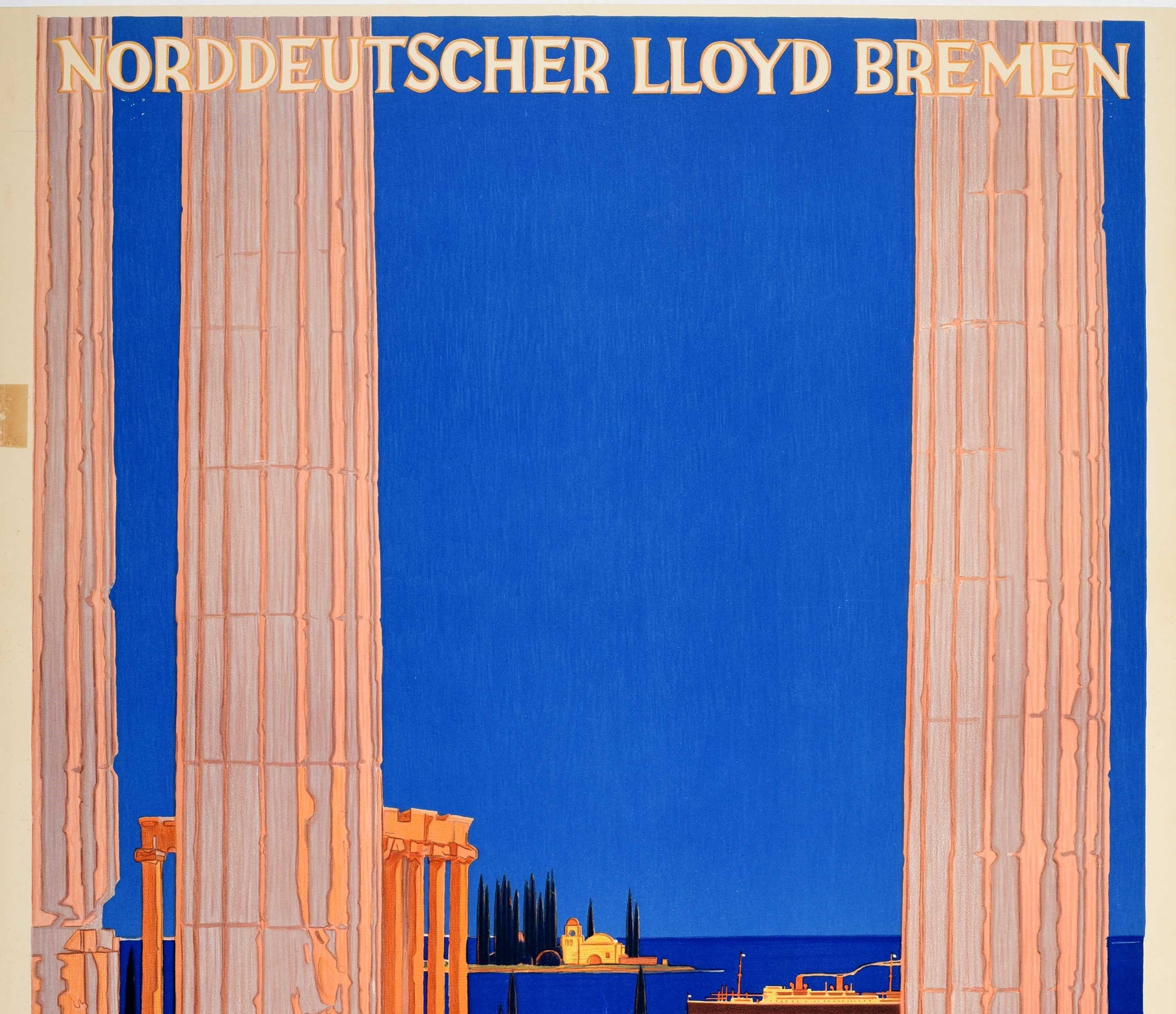 Art Deco Original Vintage Poster Orient & Mediterranean Cruise Norddeutscher Lloyd Bremen