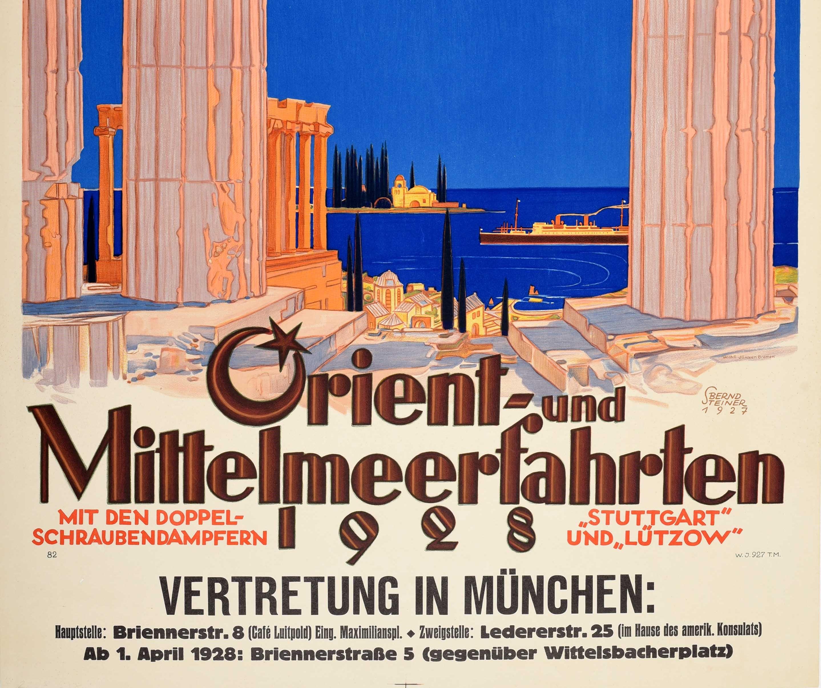 German Original Vintage Poster Orient & Mediterranean Cruise Norddeutscher Lloyd Bremen