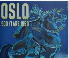 Original Vintage Poster Oslo 900 Years Viking King Horse Norway Railway Travel