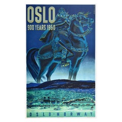 Original Vintage Poster Oslo 900 Years Viking King Horse Norway Railway Travel