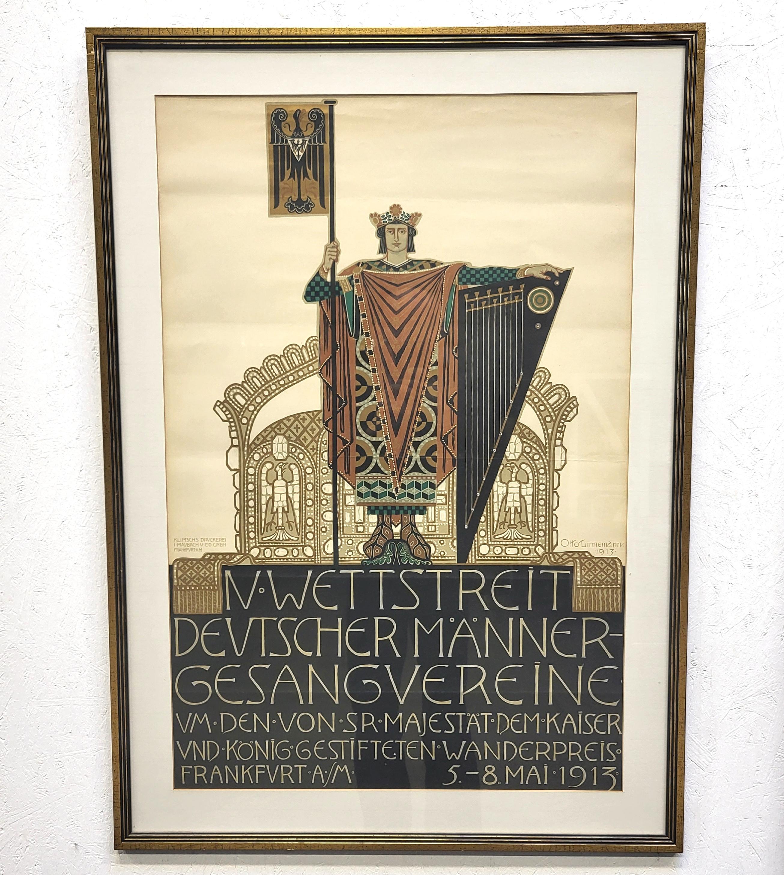 Inizio XX secolo Poster originale d'epoca Otto Linnemann Wettstreit Männer Gesangvereine 1913 in vendita