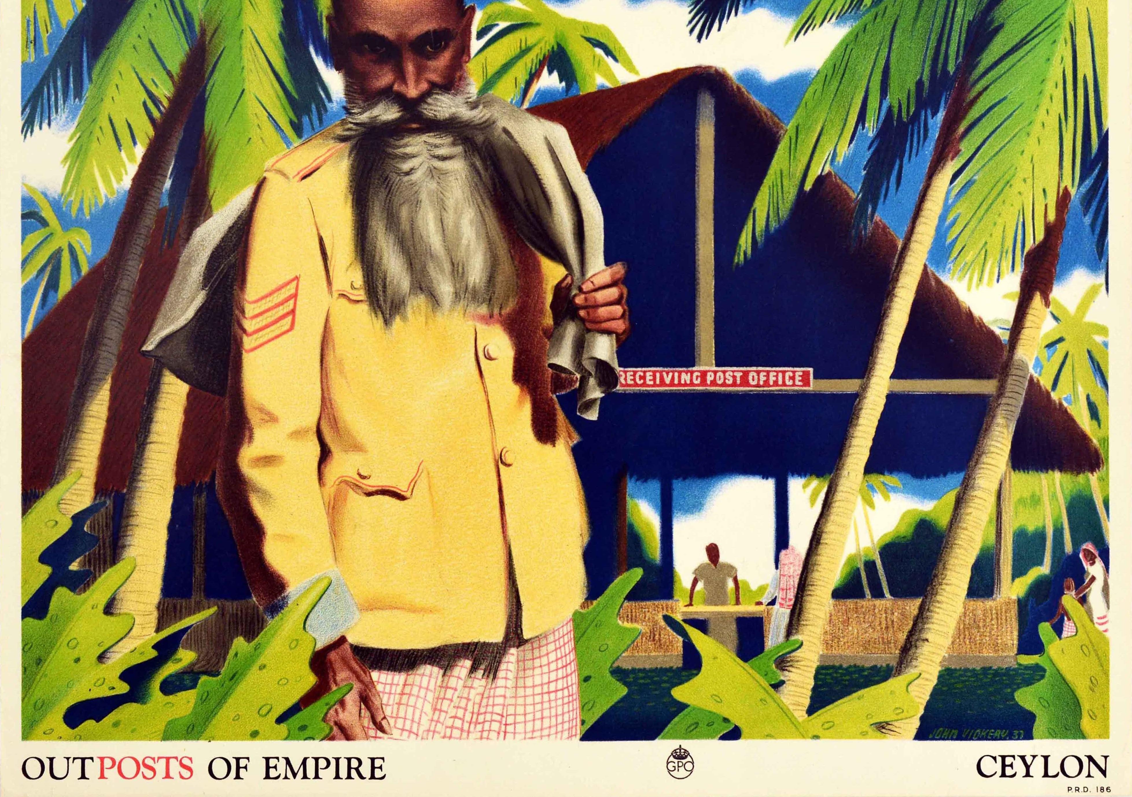 Mid-20th Century Original Vintage Poster Outposts Of Empire Ceylon General Post Office Sri Lanka
