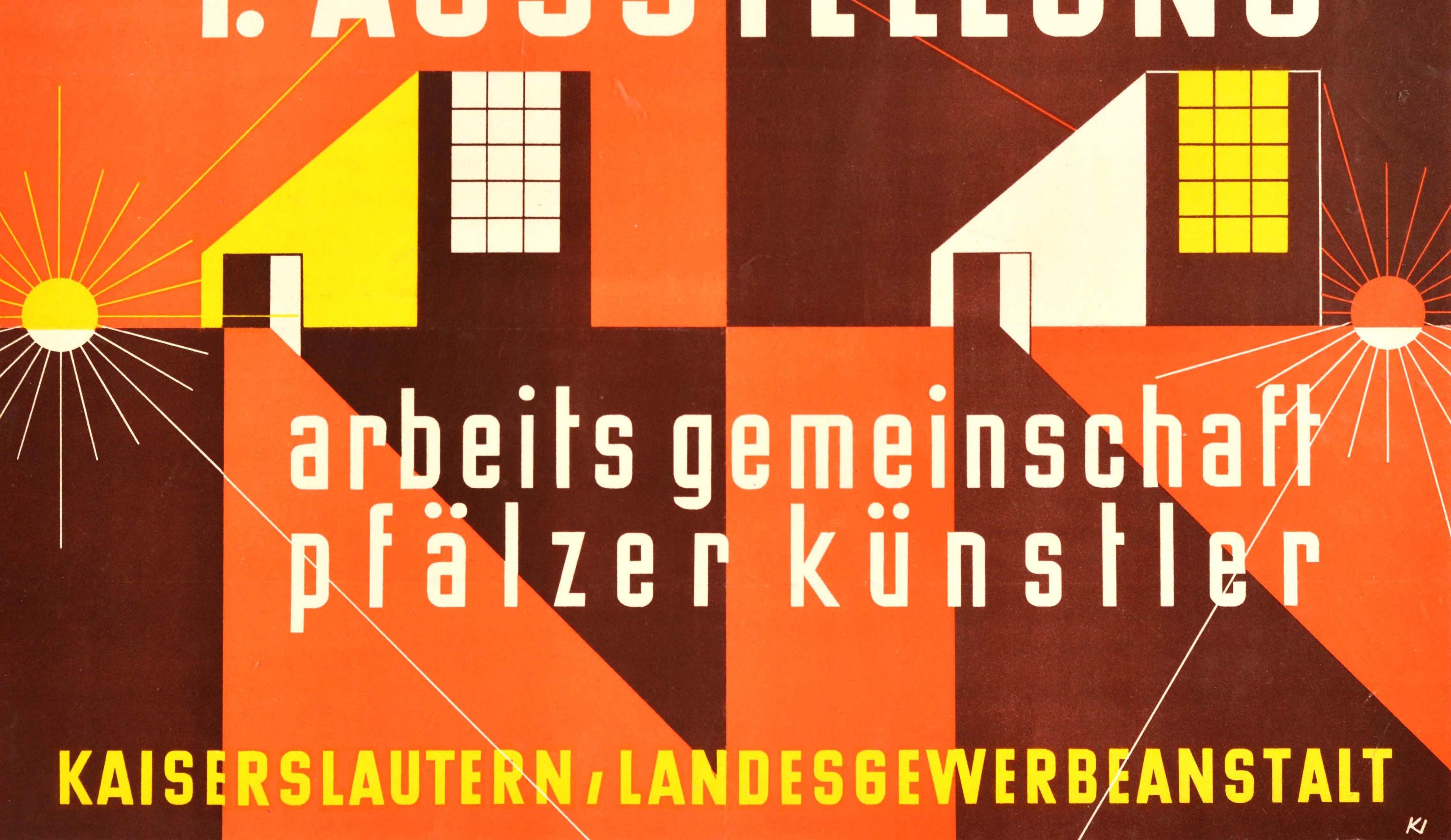 German Original Vintage Poster Palatinate Artists Exhibition Pfalzer Kunstler Architect