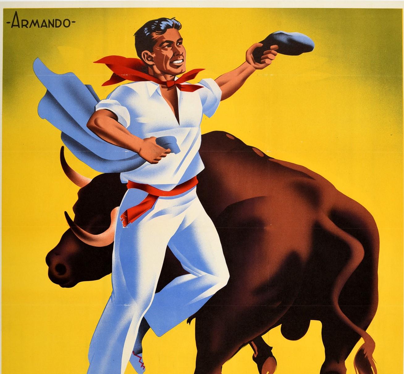 Vintage 1953 Pamplona Running of The Bulls Festival Spain Poster Print A3/A4 