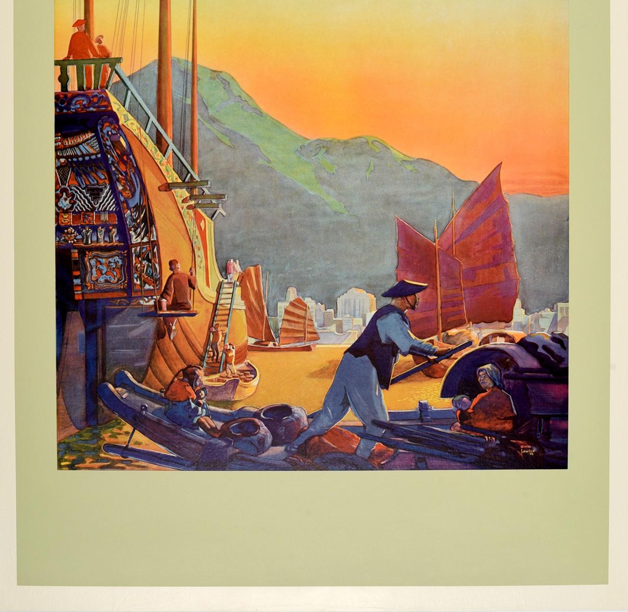 Original-Vintage-Poster, Pan American Air, Reisen, Hongkong, Ferner Osten, Meeresflugzeug, USA (amerikanisch) im Angebot