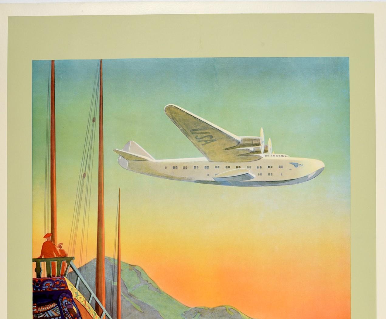 Original-Vintage-Poster, Pan American Air, Reisen, Hongkong, Ferner Osten, Meeresflugzeug, USA im Zustand „Gut“ im Angebot in London, GB