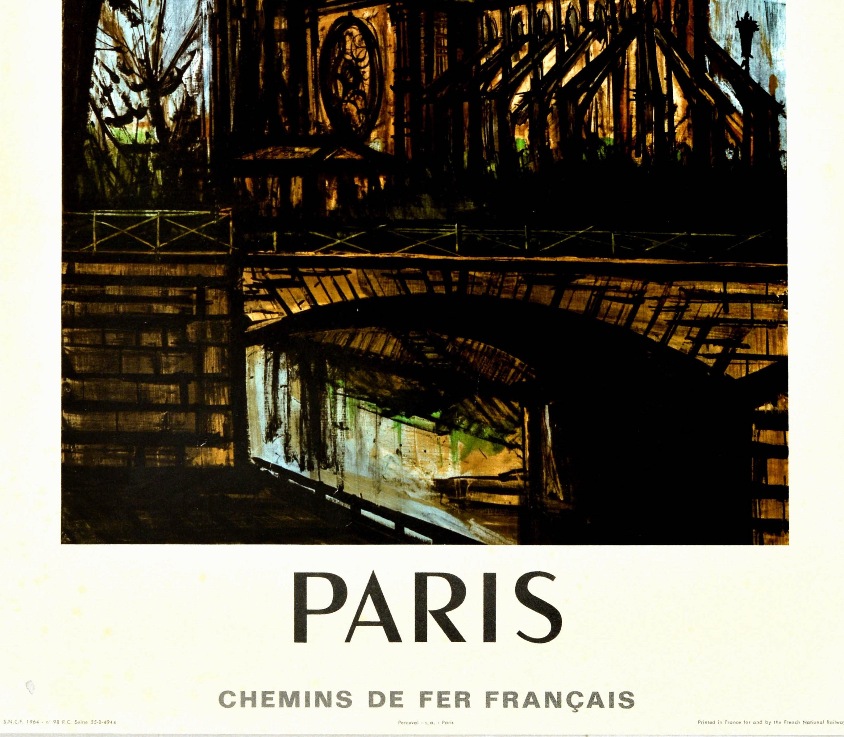 Original Vintage Poster Paris Notre Dame River Seine French Railway Travel Art In Good Condition For Sale In London, GB