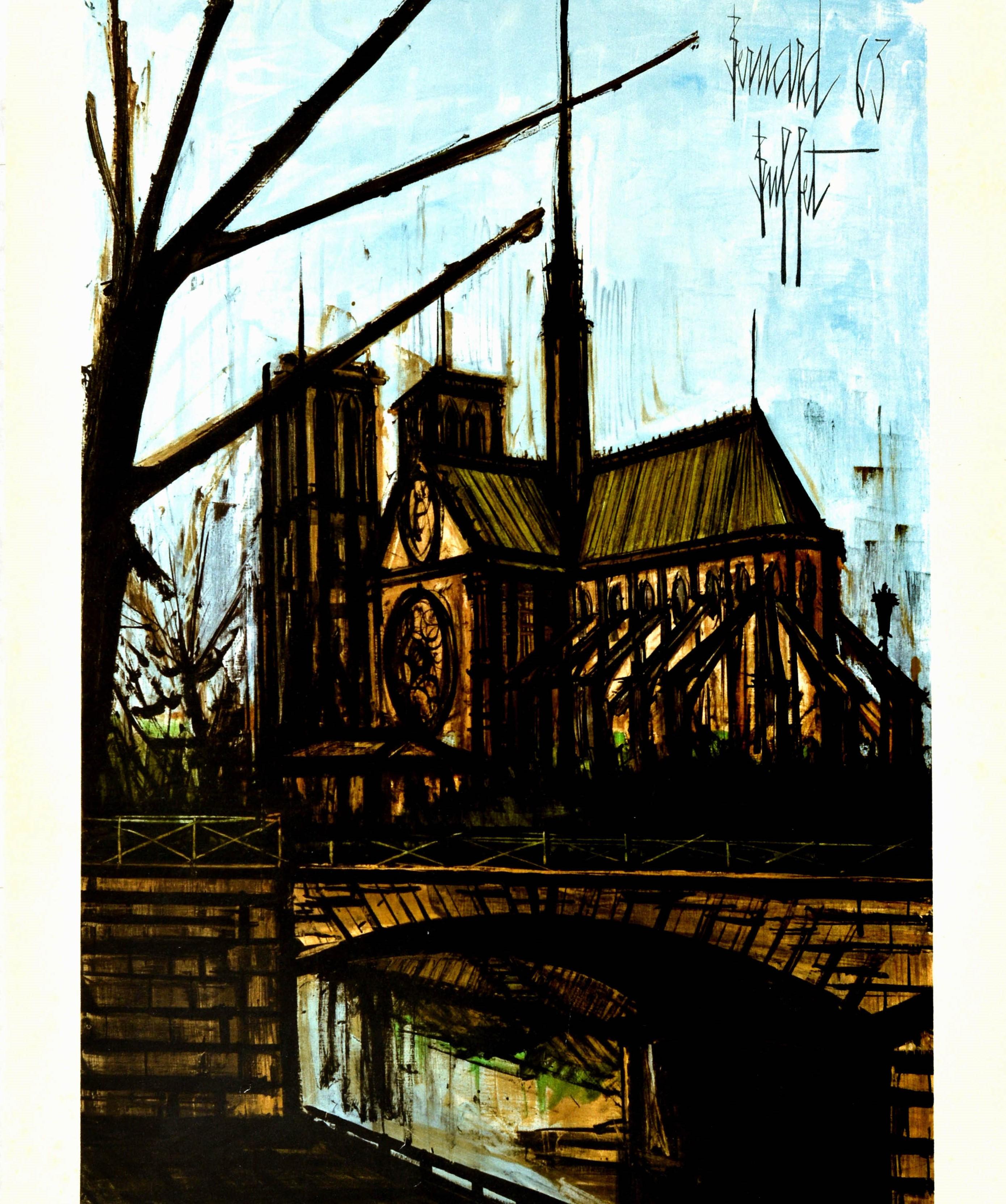 Mid-20th Century Original Vintage Poster Paris Notre Dame River Seine French Railway Travel Art For Sale