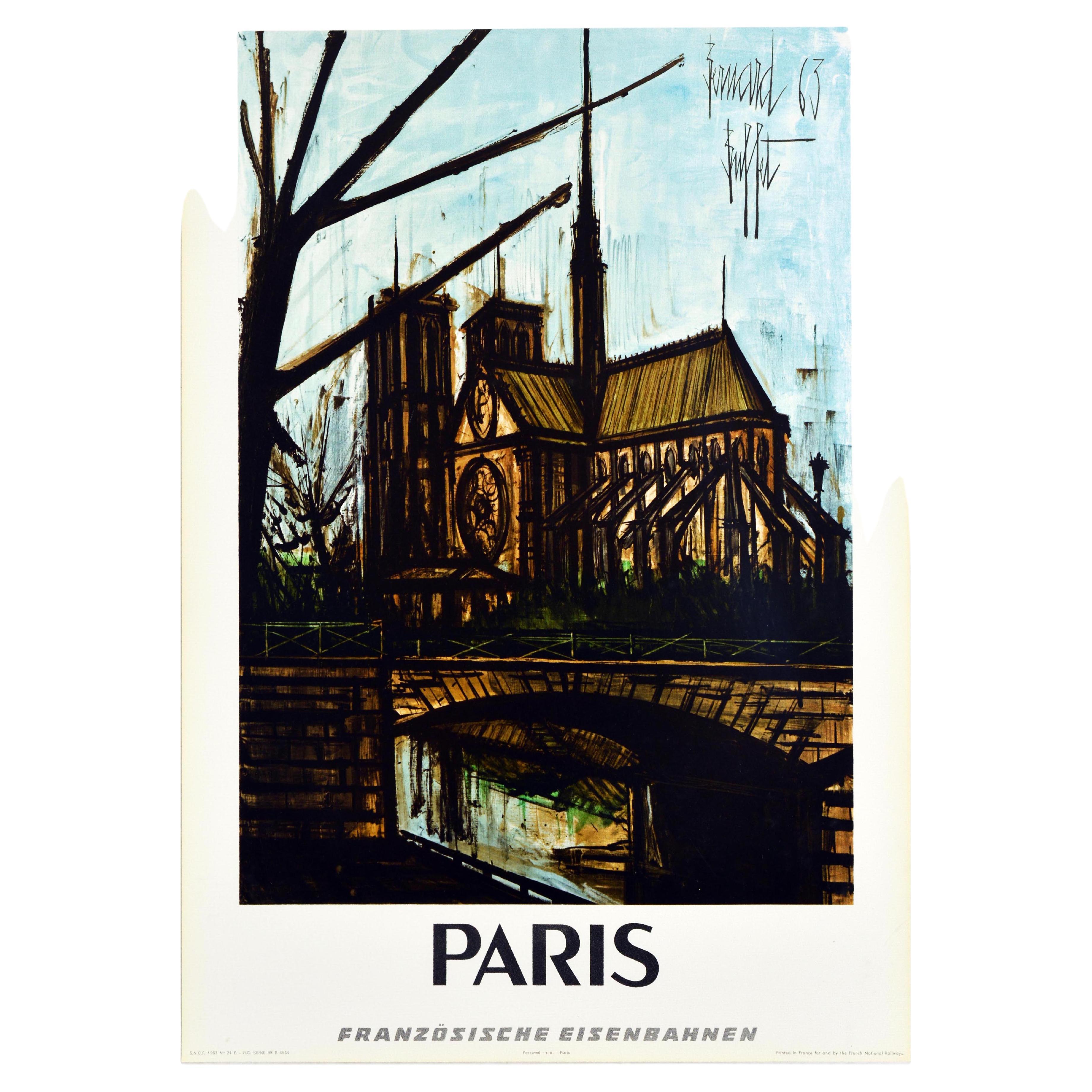 Original Vintage Poster Paris Notre Dame River Seine French Railway Travel Art