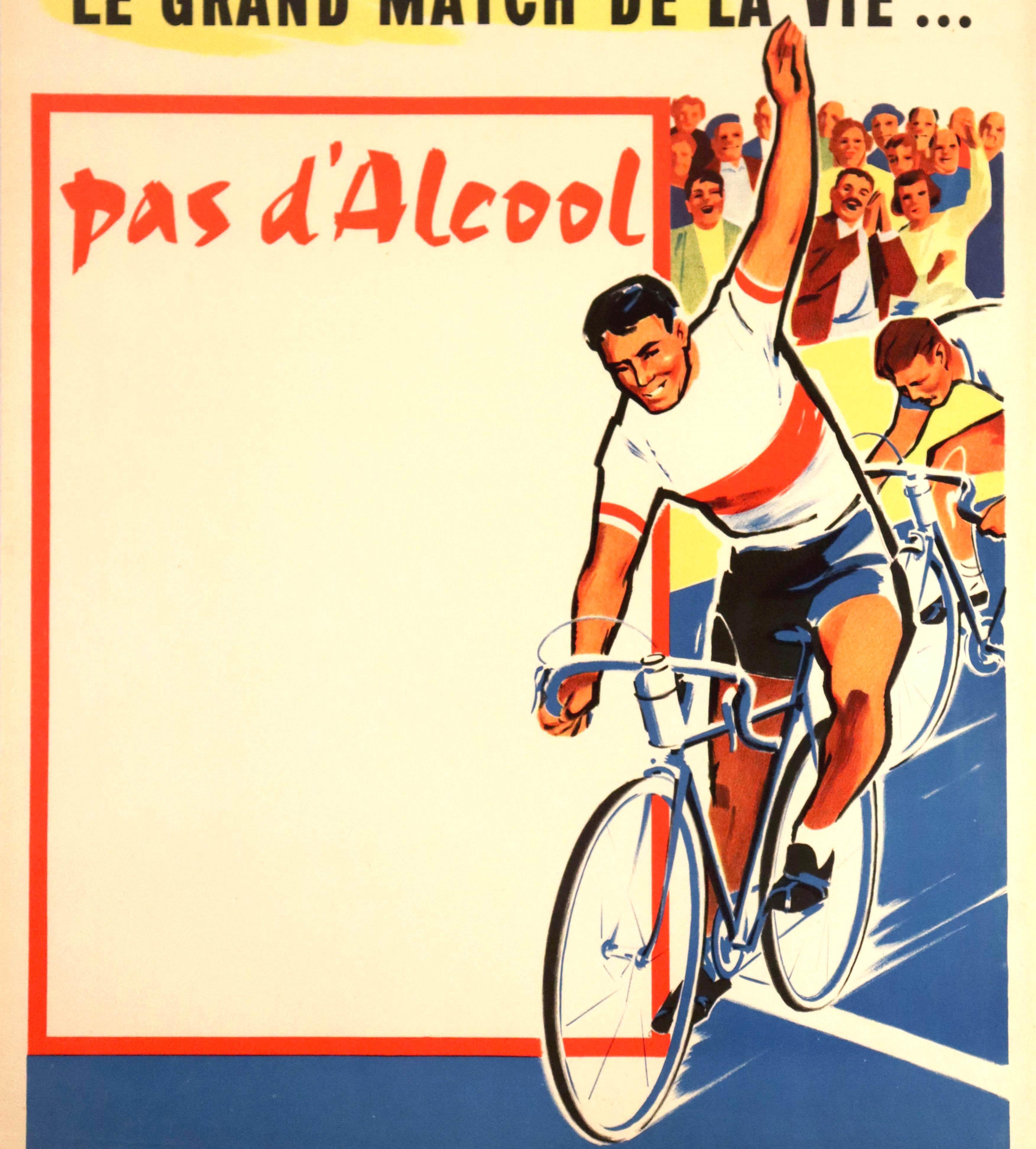 Original Vintage Poster Pas d'Alcool No Alcohol Win The Game Of Life Cycling Art In Good Condition For Sale In London, GB