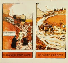 Original Vintage Poster Past Present Future Aviation Air Travel Horse Car Plane