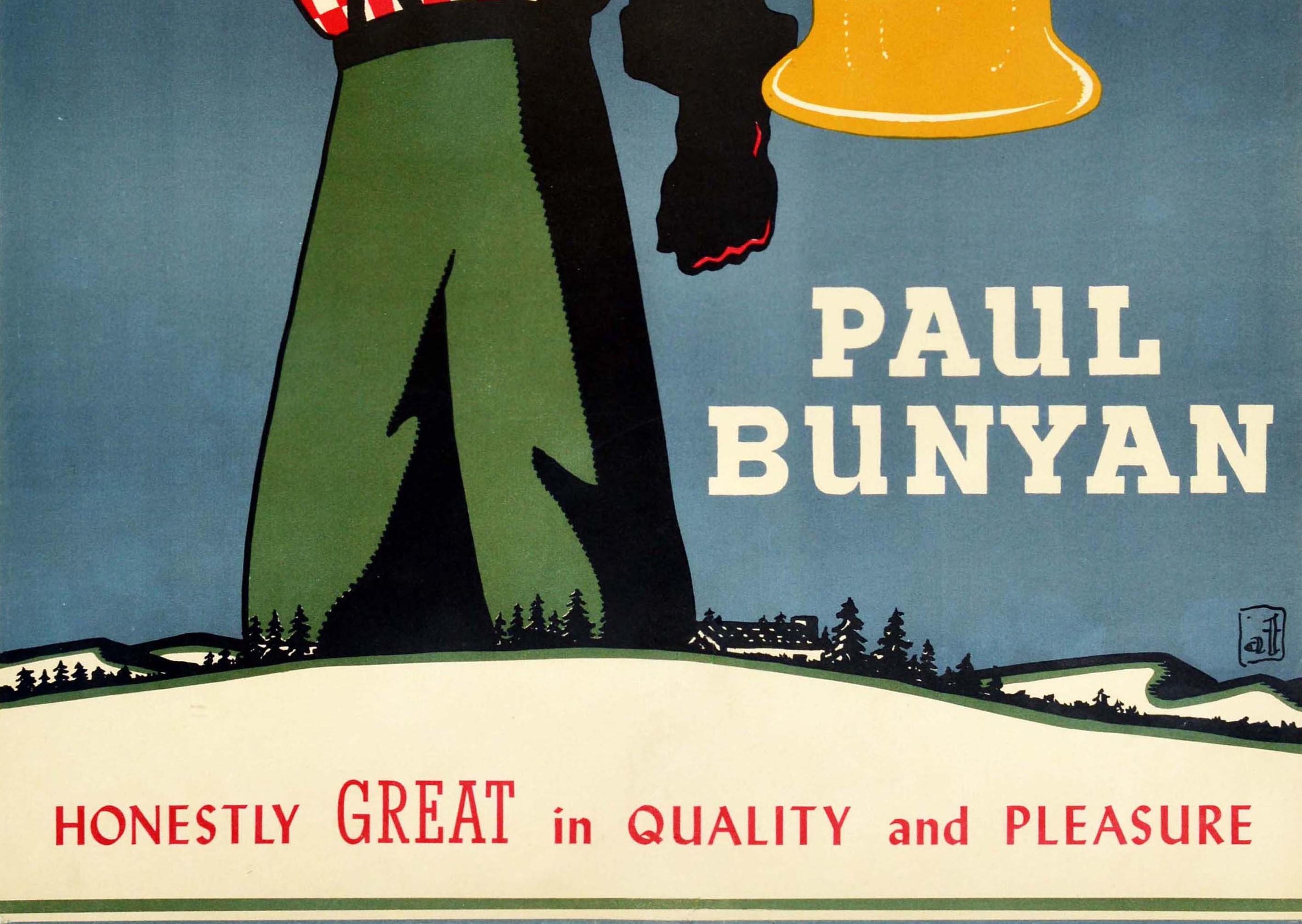 Américain Affiche rétro originale, Paul Bunyan Honestly Great Quality & Pleasure, Bière, Boisson en vente