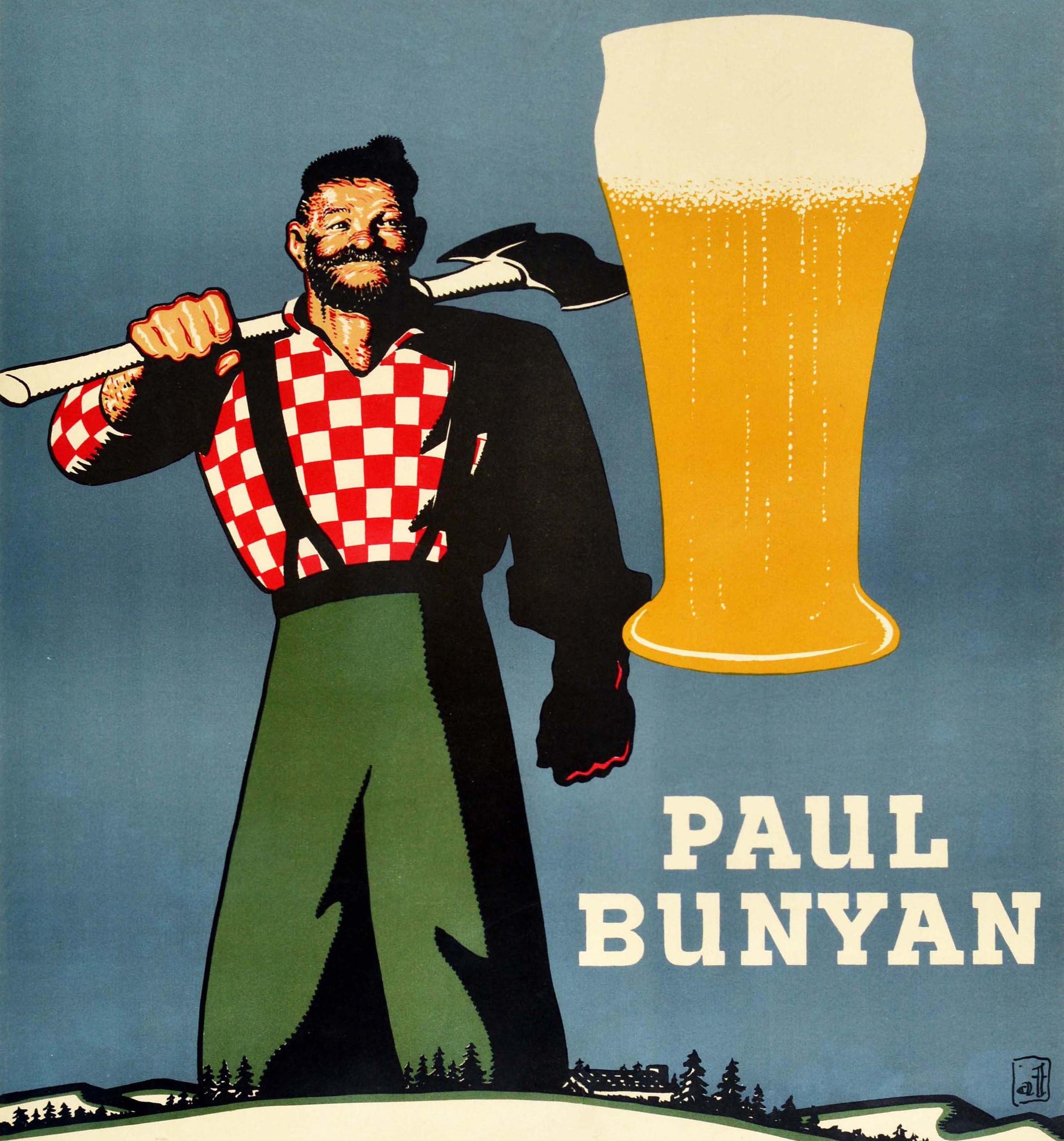 Affiche rétro originale, Paul Bunyan Honestly Great Quality & Pleasure, Bière, Boisson Bon état - En vente à London, GB