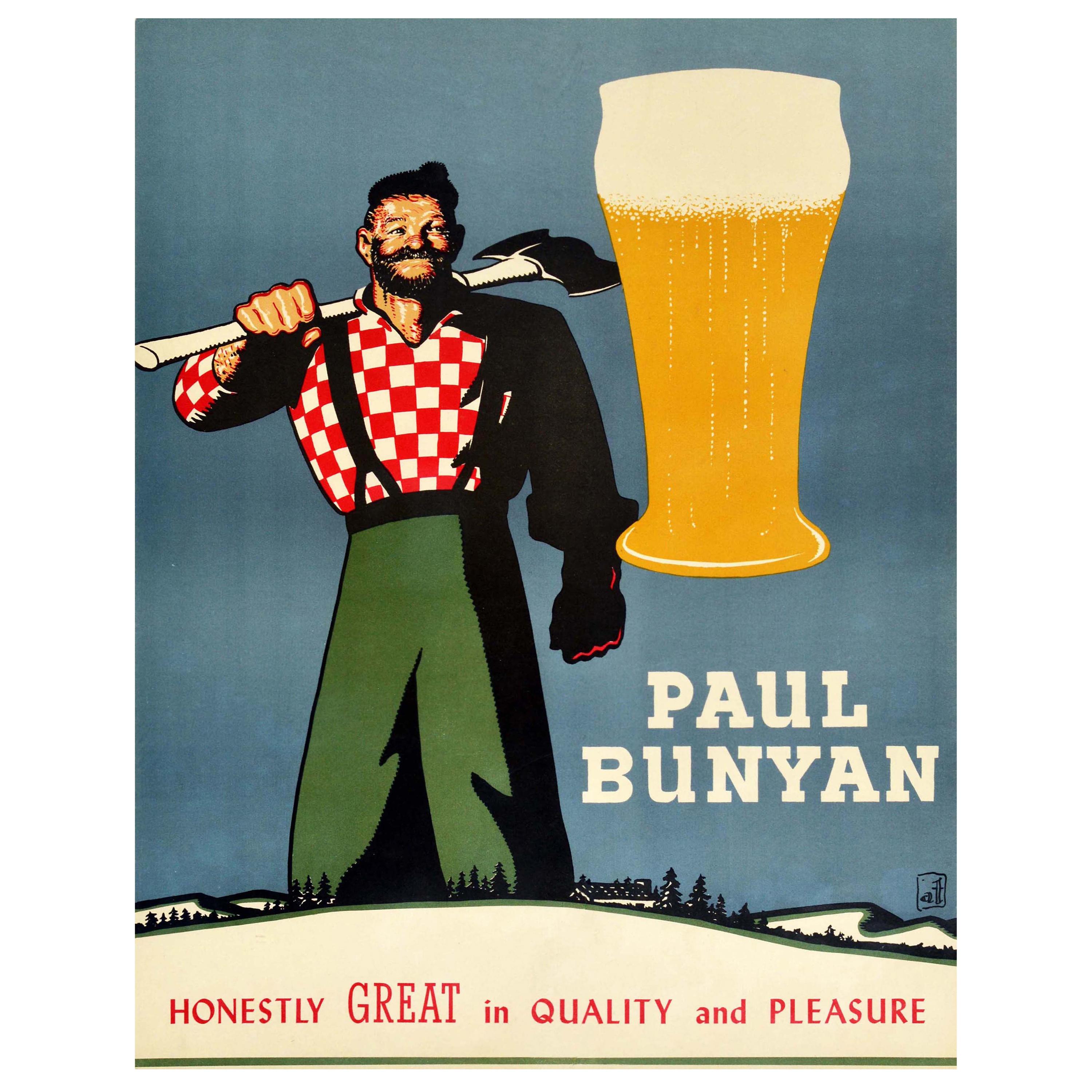 Original Vintage Poster Paul Bunyan Honestly Great Quality & Pleasure Beer Drink