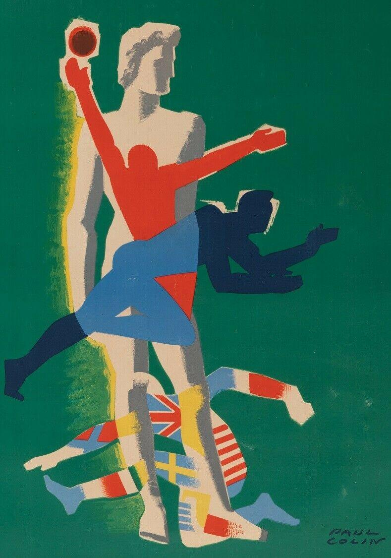 Original-Vintage-Sportplakat von Paul Colin, 9. Weltkriegs-Universitätsspiele Paris 1947 (Moderne der Mitte des Jahrhunderts) im Angebot