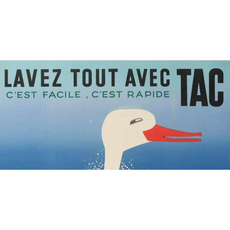 Original Vintage Poster-Paul Colin-Wash All with Tac-Lessive, 1960

TAC Wash / Laundry Beads Promotion Poster. A duck represents the brand on the poster.

Additional Details: 
Materials and Techniques: Colour lithograph on paper
Color: Blue, White,