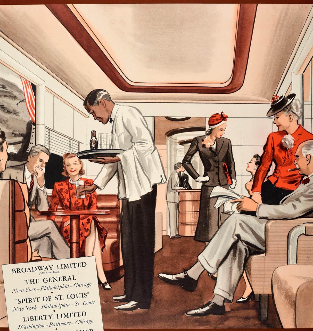 Art déco Affiche rétro originale, Pennsylvania Railroad, Pullman Train, flotte de luxe en vente