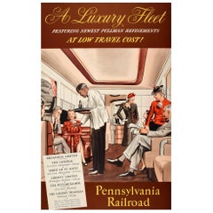 Affiche rétro originale, Pennsylvania Railroad, Pullman Train, flotte de luxe