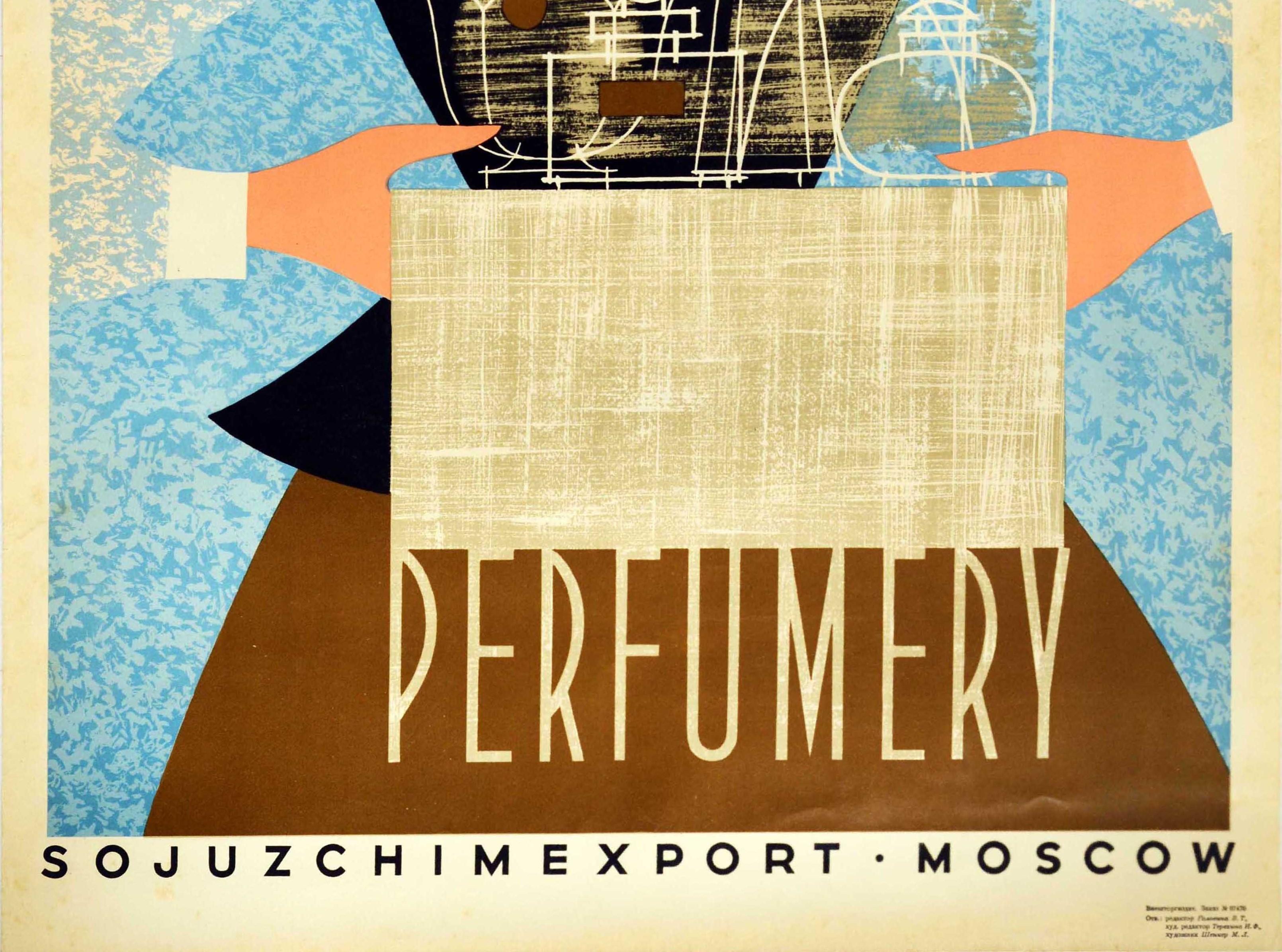 Mid-Century Modern Original Vintage Poster Perfumery Soviet Chemical Export Mid Century Design USSR