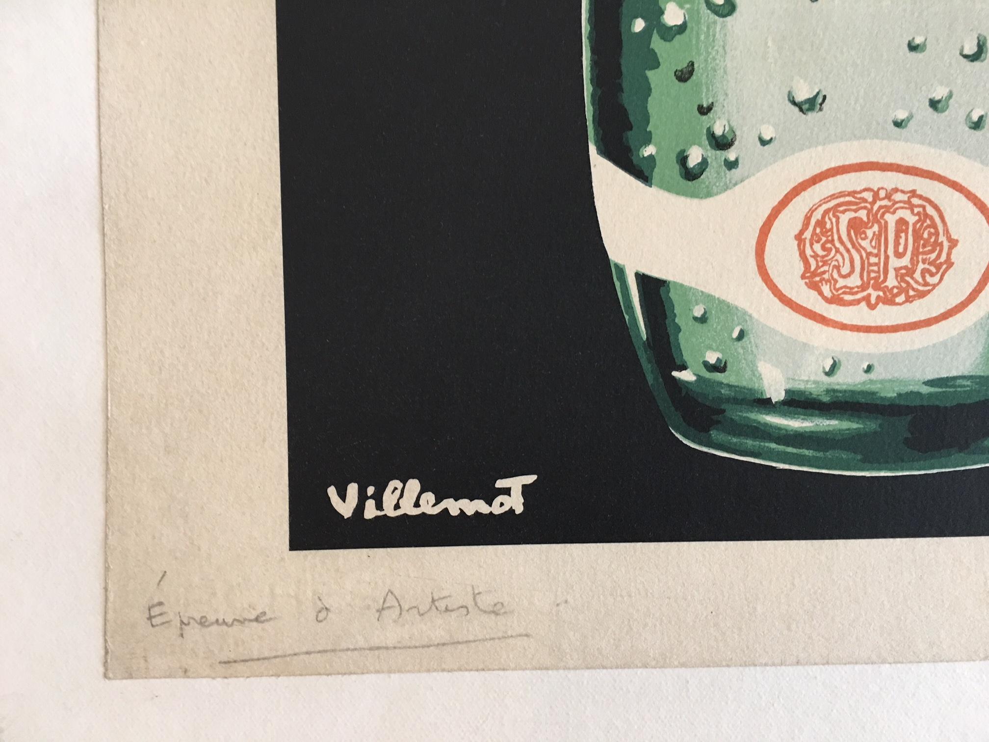 A beautiful and rare poster by Villemot for Perrier and a prime example of the artist’s elegant signature style. This poster is signed and dated in pencil by the artist Villemot. 

Artist: 
Villemot

Year 
1982

Dimensions: 
62 x 48