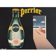 Original Vintage Poster, Perrier by the Beach by Villemot, 1982 French Poster