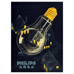 Original Vintage Poster Philips Arga Light Bulb Night Lights Advertising Design