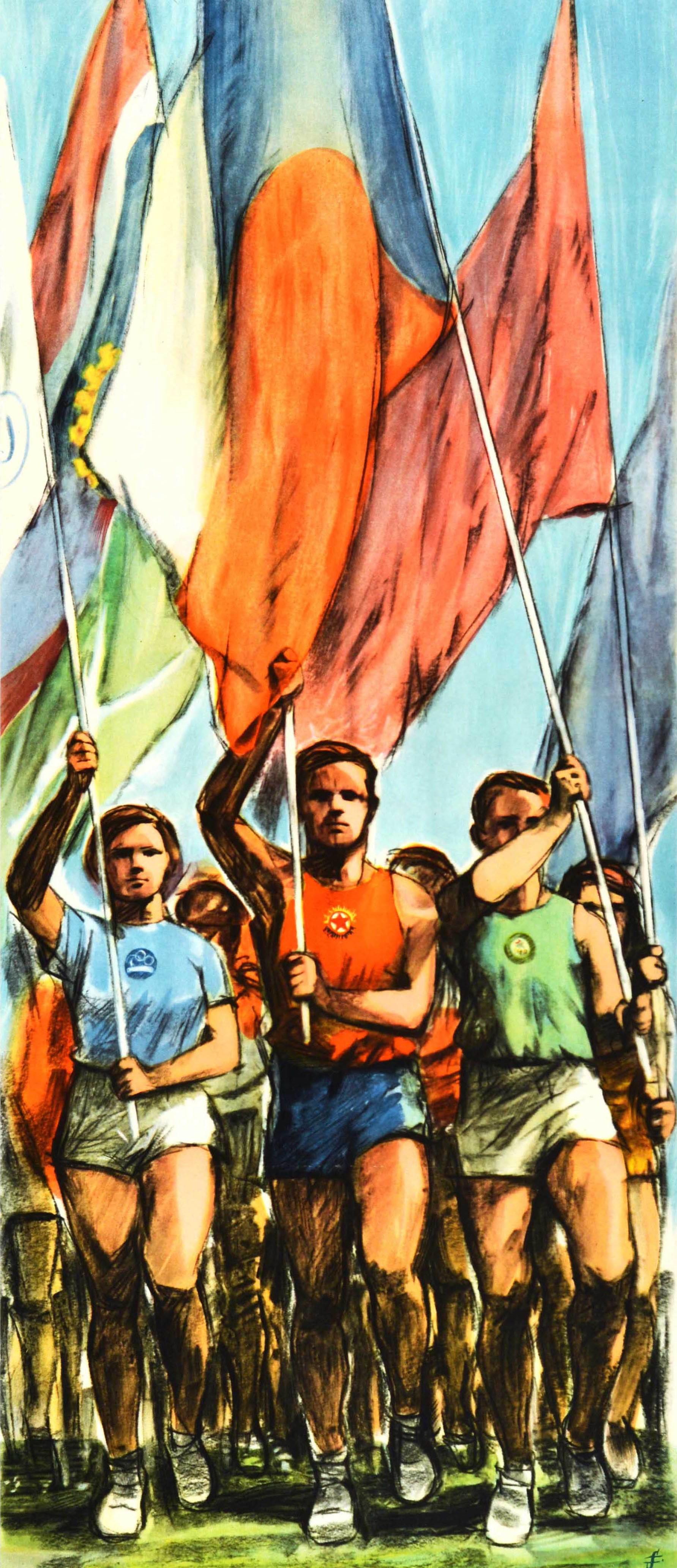 Mid-20th Century Original Vintage Poster Physical Education Sport Czechoslovakia Athletics Parade