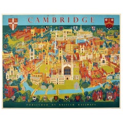 Original Vintage Poster Pictorial Map British Railways Cambridge University City