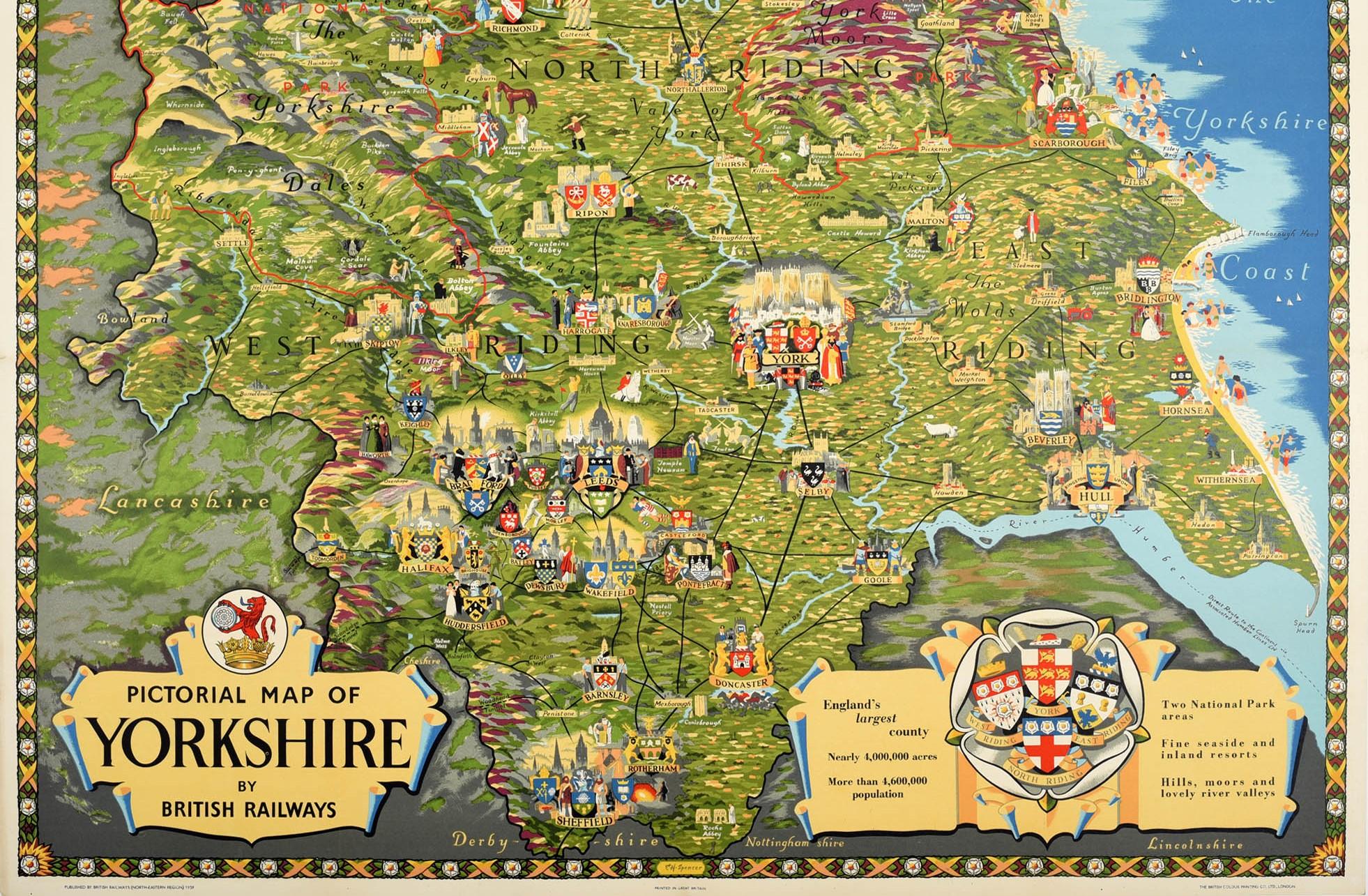Original Vintage-Poster, Bildkarte von Yorkshire, British Railways, Zug, Reisen (Britisch) im Angebot