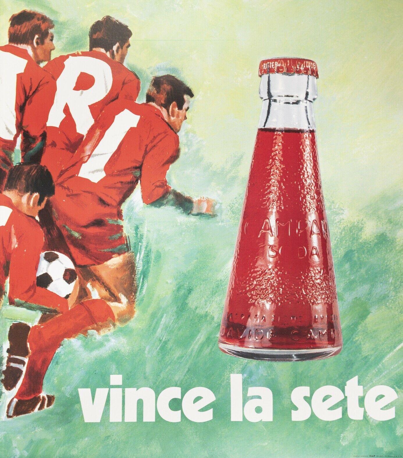 Original Vintage Poster-Pijoan-Campari Soda-Soccer-Liqueur, c.1970
Advertising posters for Campari Soda. A football/soccer team with red jerseys promotes the brand.

Additional Details:
Materials and Techniques: Colour lithograph on