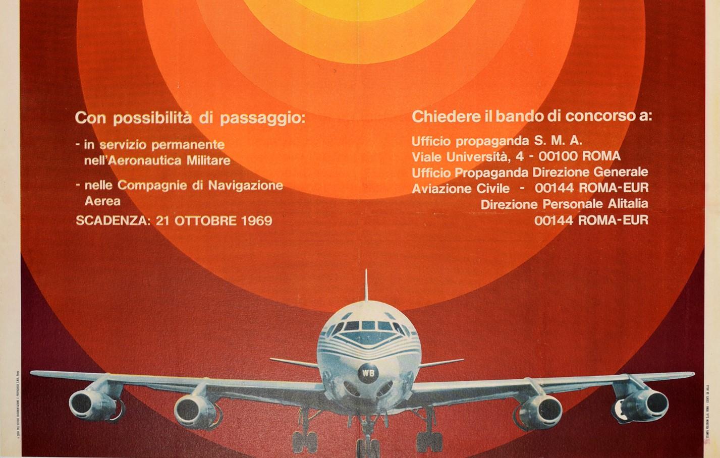 Italian Original Vintage Poster Pilot Air Force Competition Concorso Italy Aviation Art For Sale