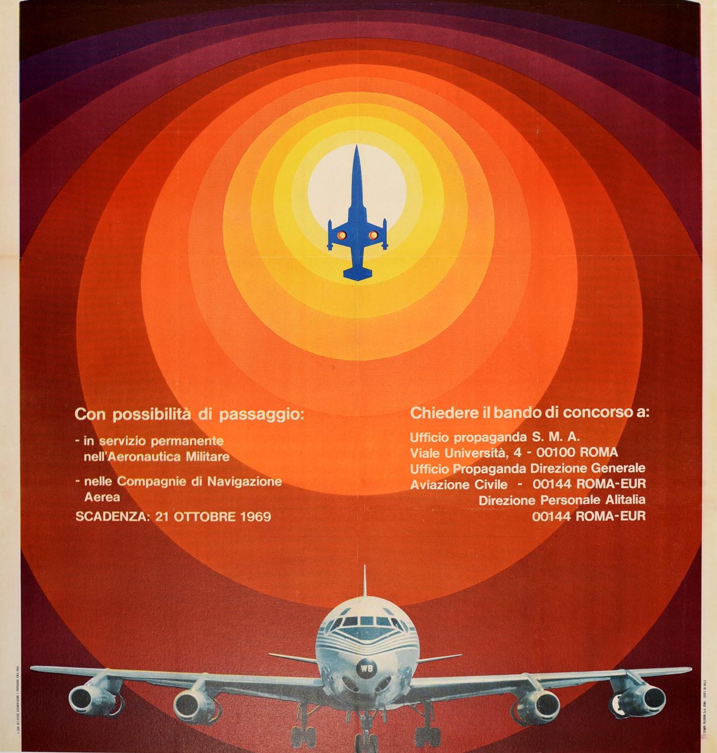 Original Vintage Poster Pilot Air Force Competition Concorso Italy Aviation Art In Good Condition For Sale In London, GB